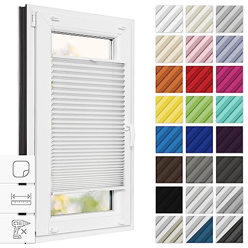 Estika® Plissee zum kleben 65 cm x 120 cm - Weiß - Plissee ohne Bohren, Plissee kleben, Rollos für Fenster ohne Bohren, Jalousien Fenster für innen, Raffrollo, Fenster plissee von Estika