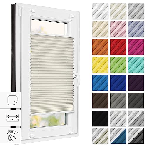 Estika® Plissee zum kleben 85 cm x 120 cm - Elfenbein - Plissee ohne Bohren, Plissee kleben, Rollos für Fenster ohne Bohren, Jalousien Fenster für innen, Raffrollo, Fenster plissee von Estika