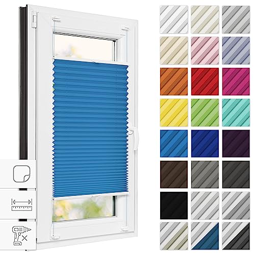 Estika® Plissee zum kleben 95 cm x 150 cm - Blau - Plissee ohne Bohren, Plissee kleben, Rollos für Fenster ohne Bohren, Jalousien Fenster für innen, Raffrollo, Fenster plissee von Estika