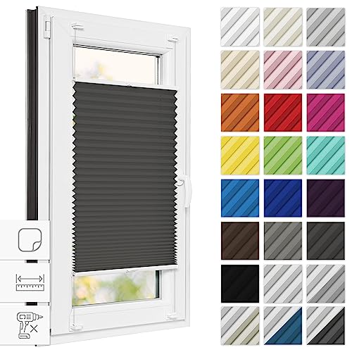 Estika® Plissee zum kleben 95 cm x 180 cm - Anthrazit - Plissee ohne Bohren, Plissee kleben, Rollos für Fenster ohne Bohren, Jalousien Fenster für innen, Raffrollo, Fenster plissee von Estika