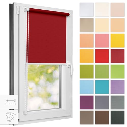 Estika® Rollo für Fenster ohne Bohren - 90cm x 150cm - Dunkelrot - 25 Stoff Farben, Klemmfix Montage, Fenster rollos für innen, Sichtschutz für Fenster und balkontür (90 cm Stoffbreite) von Estika