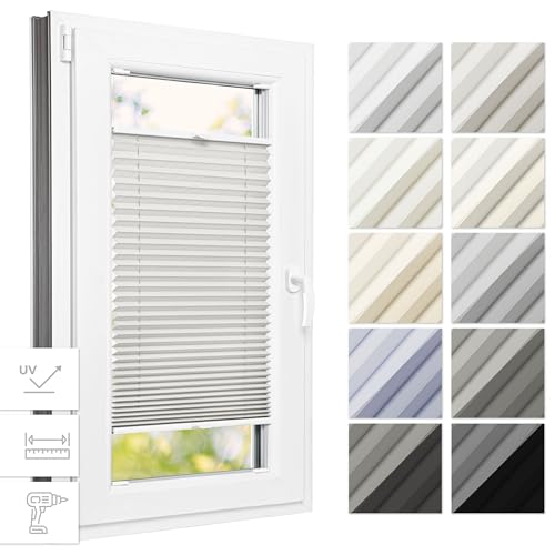 Estika® Thermo Plissee mit Bohren 40 cm x 80 cm - Grau - Rollos für Fenster mit Bohren, Jalousien Fenster für innen, Raffrollo, Fenster plissee von Estika