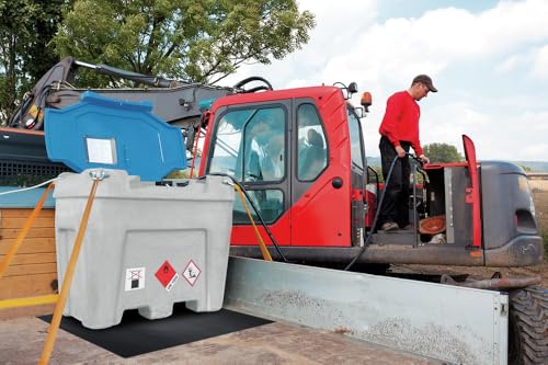 Mobile Tankstelle aus Kunststoff für Diesel, 840 mm x 1070 mm x 1250 mm, grau/blau, Volumen 450 Liter, mit 230 V Pumpe, mit Durchflusszähler von Estrao