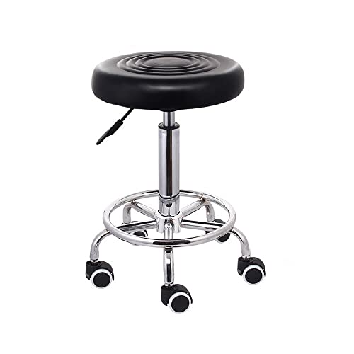 Esyogen PU-Drehstuhl für den Salon, 360° Rollstuhl, Sitz, Home Office Bar, Massagehocker, Leder, Hauptstuhl, Sitz, 44–57 cm, höhenverstellbar, Schwarz von Esyogen