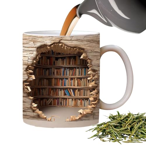 3D Bookshelf Mug - A Library Shelf Cup - Book Lovers Coffee Mug With 3D Effect - Creative Space Design Multi-Purpose Mugs For Readers - bücherwurm geschenk von Eteslot