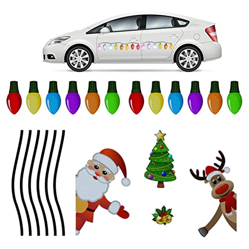Eteslot Reflective Car Magnets for Christmas, Santa Claus, Reindeer, Christmas Tree Lights, Bulb Magnetic Set, Garage Gnomes, Magnets, Holiday, Car, Fridge Decorations von Eteslot