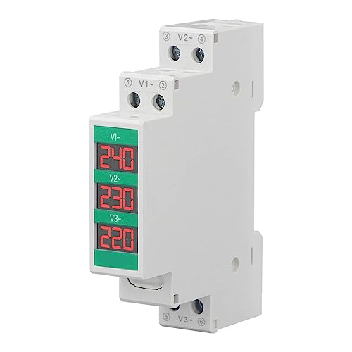 Digitaler 3-Phasen-DIN-Schienen-Voltmeter, Spannungsprüfer, Wechselspannungsmesser, Elektrischer Leistungsmesser 60-450 V von Eujgoov