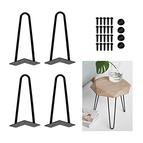Eulenke 20cm Hairpin Legs - 4 stilvolle Metall-Tischbeine für DIY, inkl. Zubehör - Perfekt für Tischgestelle und Möbelfüße Schwarz von Eulenke