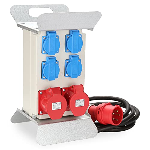 Eulenke Profi-Baustromverteiler - 16A 230V, IP44 Wasserdicht, Sicherungsschalter, 4x Schuko, CEE 16A Steckdosen. Zuverlässige Stromverteilung für Baustellen von Eulenke