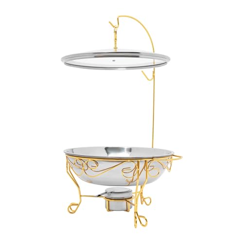 6L Runder Chafing Dish Standfuß Durchmesser 360 mm Edelstahl Speisenwärmer Runder Chafing Dish (Gold) von EurHomePlus