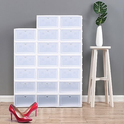 EurHomePlus 20er Set Schuhboxen Schuhboxen Stapelbar Transparent,Schuhkasten mit Deckel transparent (Weiß) von EurHomePlus
