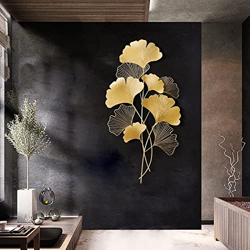 EurHomePlus 3D Wanddeko Ginkgo-Blätter, Wanddeko Blätter Wandverzierung Wandskulpturen, Wohnzimmer Dekoration Hintergrund Wand, Gold 110x55 cm von EurHomePlus
