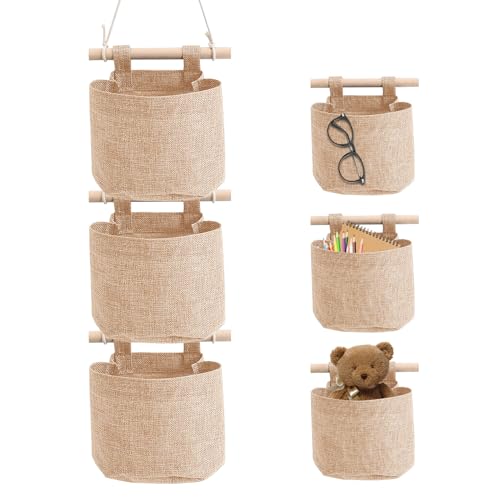 Eurobuy Wall Closet Hanging Storage Bag, Baumwolle Leinen wasserdichtes Gewebe Tür Veranstalter mit 3 Taschen für Zimmer Bad von Eurobuy