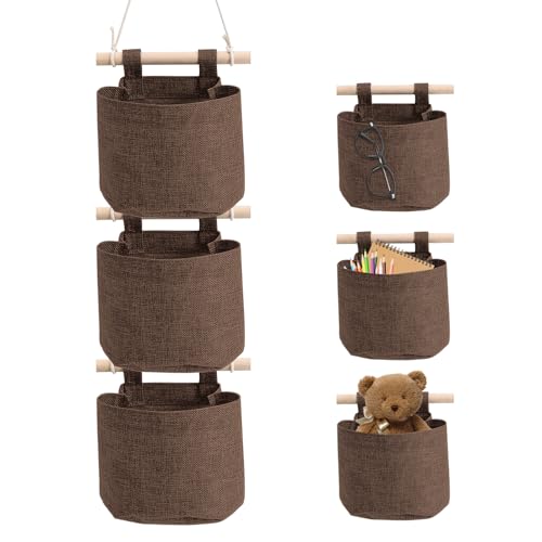 Eurobuy Wall Closet Hanging Storage Bag, Baumwolle Leinen wasserdichtes Gewebe Tür Veranstalter mit 3 Taschen für Zimmer Bad von Eurobuy