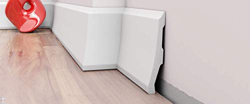1 Stück / 2 Meter Sockelleisten Fußleisten Bodenleiste - weiß - hartes Material - Deko - Wand - Boden - Decke (DP8) von Eurodeco