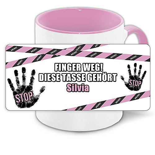 Büro-Tasse mit Namen Silvia und schönem Motiv Finger weg, diese Tasse gehört .., Farbe: rosa von Eurofoto