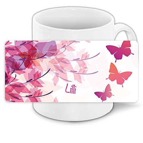 Tasse mit Namen Lilli und süßem Schmetterling-Motiv für Mädchen - Tasse für Kinder Keramiktasse von Eurofoto