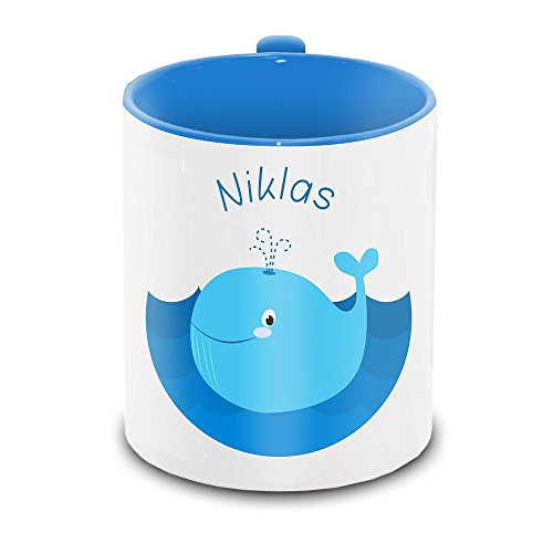 Tasse mit Namen Niklas und Motiv mit Wal für Jungs | Keramik-Tasse | Kinder-Tasse von Eurofoto