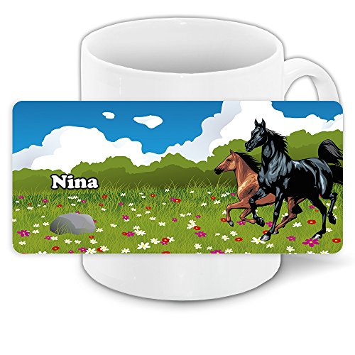 Tasse mit Namen Nina und schönem Pferde-Motiv für Mädchen - Tasse für Kinder Keramiktasse von Eurofoto