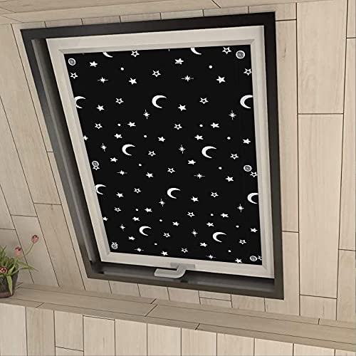 Eurohome 100% Verdunkelung Dachfenster Rollo ohne Bohren Sonnenschutz Verdunkelungsrollo mit Saugnäpfen für Fenster Mond Sterne 48x98 cm von Eurohome
