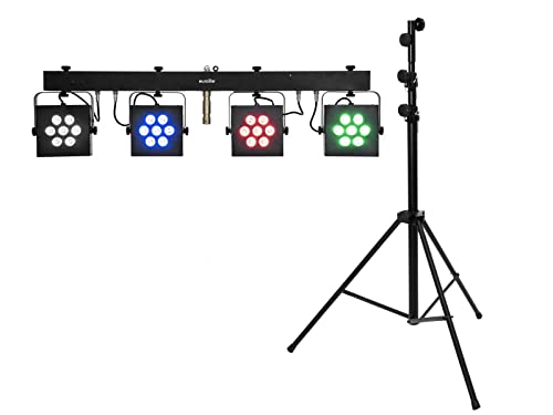 EUROLITE Set LED KLS-3002 + STV-60-WOT EU Stahlstativ schwarz | Bar mit 4 lichtstarken RGBAW/UV-Spots, QuickDMX, Fernbedienung und Tasche inkl. Lichtstativ von Eurolite