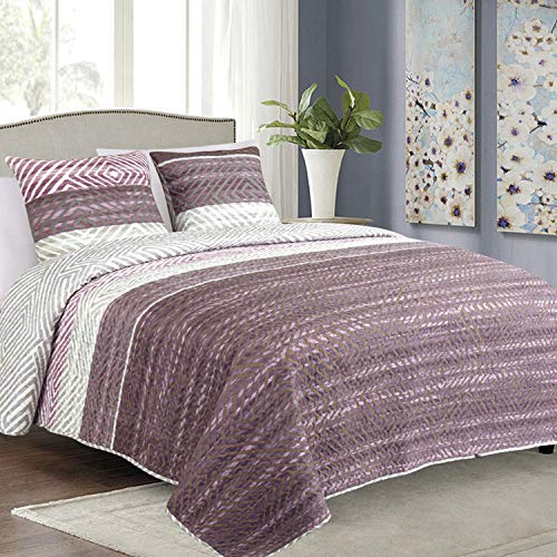 Euromat Tagesdecke Steppdecke Bettüberwurf Gesteppte Tagesdecke mit 2 Kissenbezüge 40x40 cm- (Violett Lila Grau- SY-1745, 180x220 cm) von Euromat