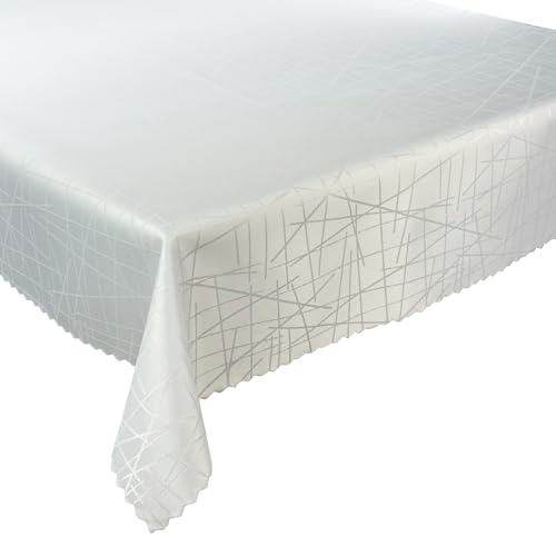 Tischdecke Tischtüche Fleckenresistente abwaschbar Lotus Effekt (Weiß Z-3472 Linien, 130x260 cm) von Euromat