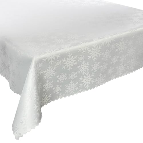 Weihnachten Tischdecke Fleckenresistente, Tischtücher abwaschbar Lotus Effekt Weiß (Schneeflocken Weiß Z-3489, 110x160 cm) von Euromat