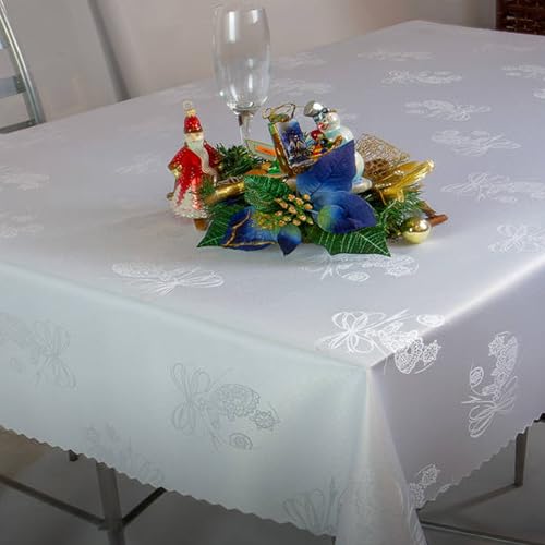 Weihnachten Tischdecke Fleckenresistente, Tischtücher abwaschbar Lotus Effekt Weiß (Weihnachtskugel Weiß Z-3438, 140x260 cm) von Euromat