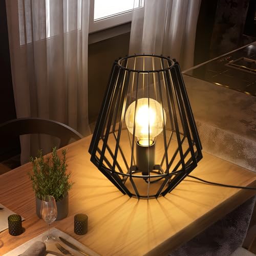 Euroshine Vintage Black Metal Table Lamp, Bedside Lamp with E27 Socket, Retro Cage Table Lamp, Suitable for Bedroom, Living Room, Study, Garden, Outdoor Use von Euroshine