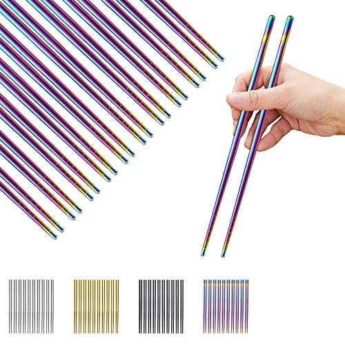 Evanda Regenbogen Essstäbchen 10-Paar wiederverwendbare Chop Sticks Metall Essstäbchen, Edelstahl Bunte Titan Überzug Essstäbchen Easy Clean Geschirrspüler Safe von Evanda