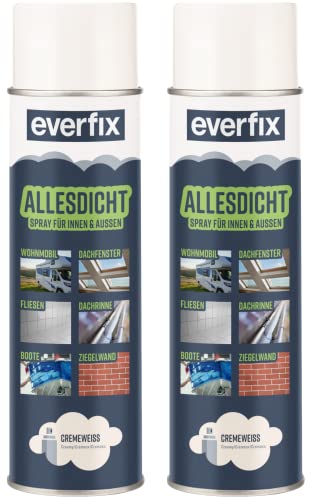 EVERFIX Allesdicht Spray (2 x 500 ml, creme weiss) Dichtspray wasserdicht, Flüssigkunststoff, flüssiger Kunststoff zur Abdichtung von Everfix