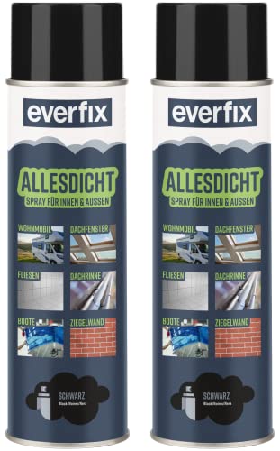 EVERFIX Allesdicht Spray (2 x 500 ml, schwarz) Dichtspray wasserdicht, Flüssigkunststoff, flüssiger Kunststoff zur Abdichtung von Everfix