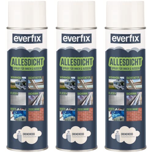 EVERFIX Allesdicht Spray (3 x 500 ml, creme weiss) Dichtspray wasserdicht, Flüssigkunststoff, flüssiger Kunststoff zur Abdichtung von Everfix