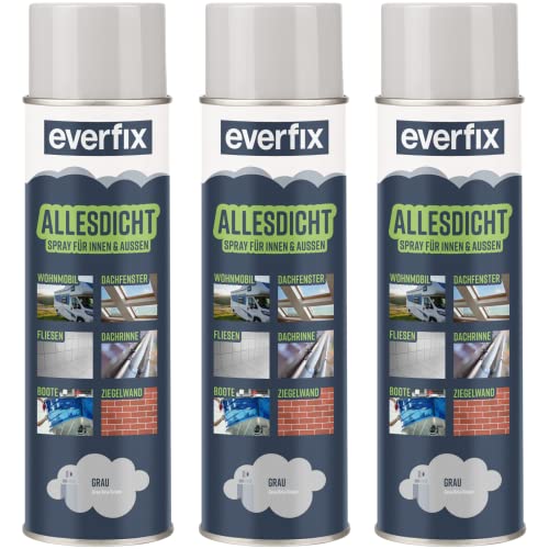EVERFIX Allesdicht Spray (3 x 500 ml, grau) Dichtspray wasserdicht, Flüssigkunststoff, flüssiger Kunststoff zur Abdichtung von Everfix