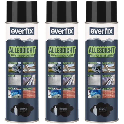 EVERFIX Allesdicht Spray (3 x 500 ml, schwarz) Dichtspray wasserdicht, Flüssigkunststoff, flüssiger Kunststoff zur Abdichtung von Everfix