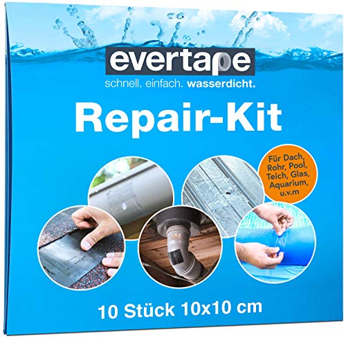 Everfix Evertape Repair Kit, Reparaturset, wasserdicht, Set zum Abdichten und Reparieren - auch auf nasser Fläche und unter Wasser verwendbar (10 x Tape 10 cm x 10 cm) transparent von Everfix
