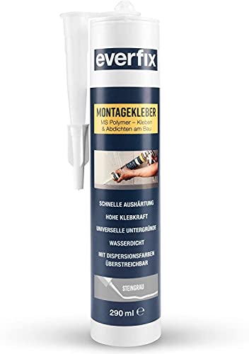 EVERFIX Montagekleber grau (325 g / 290 ml Kartusche) für innen und außen, extra starker Kraftkleber für Metall, Holz, Fliesen, etc., Baukleber zum Kleben und Abdichten von Everfix