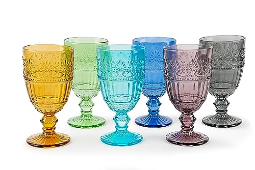 Excelsa Country Flower Set aus 6 Stielgläsern, farbiges Glas, Fassungsvermögen 350 ml, handgefertigt von Excelsa