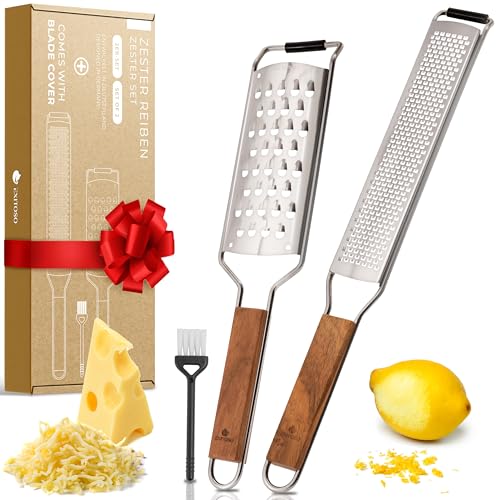 Exitoso Zester Küchenreibe Set aus Edelstahl mit Holzgriff - Gewürzreiben - Knoblauchreibe feinreibe Zitronenreibe Muskatnuss Reibe - Zestenreibe Cheese grater Käsereibe Parmesan Reibe Parmesanreibe von Exitoso