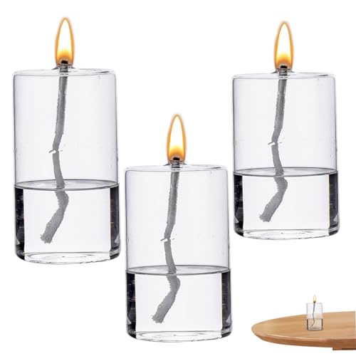 3pcs Glasöllampe rund transparent rauchlose nachfüllbare dekorative Ölkerzen-Oil-Lampe für Esstisch Hochzeit Herzstück von Eyccier