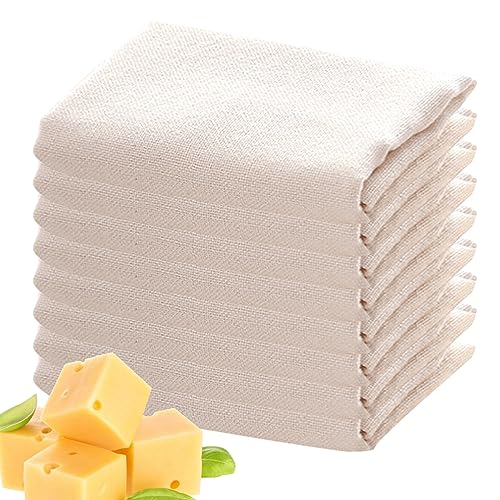 8PCS-Käse-Tücher zum anstrengenden Sieb zum Entsaften, Musselin-Tücher 20x20 in ungebleichtem Baumwollkäsekloth zum Kochen wiederverwendbares ultra-dichtes Sieb zum Entsaften, Filtern, Konserven, B von Eyccier