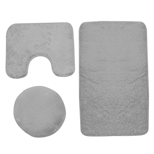 Eyccier Badezimmer Teppiche Set Nicht-Schlupf-Badematte Set 3-Stück Absorption Bad Toiletten Teppiche 20x32 ＆ 20x16 Rechteckig/U-Form Toilettenteppich mit 15x17 O-Form Toilettendeckel Grau Grau von Eyccier