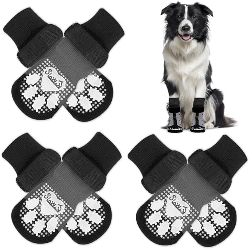 Eyein 3 Paar Doppelseitige Anti-Rutsch Socken für Hunde, Weiche Hundesocken Pfotenschutz mit verstellbarem Klettverschluss für Hartholzböden in Innenräumen, Schwarz, S von Eyein