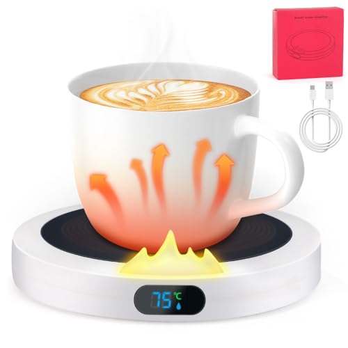 Eyein Kaffeewärmer, Tassenwärmer mit 3 einstellbaren Temperaturstufen für Kaffee, Tee und Milch, USB Tassenwärmer mit Temperaturanzeige und automatischer Abschaltung für Büro und Zuhause, Weiß von Eyein