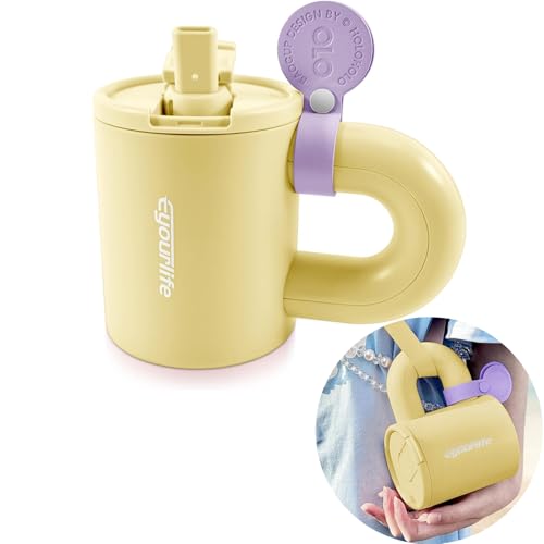 Eyourlife Kaffeebecher -14oz Tasse mit Deckel und Strohhalme, Reise Becher, 100% Wasserdicht Geeignet für Geschenke, Büros, Schulen und im Freien (Cremegelb) von Eyourlife