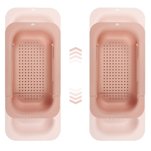 Eyourlife Siebkorb über der Spüle，Waschbecken Filterablage, Multifunktionaler Küche Lagerregal, Einstellbarer Spüle Abfluss Regal für Geschirr Obst Gemüse (Pink 2 Stück) von Eyourlife