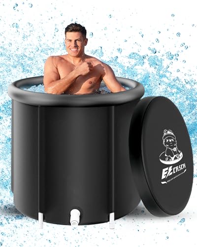 Ezcasch Outdoor Eisbaden Aufblasbare Badewanne (∅80x80cm XL) Faltbare Badewanne Erwachsene Eisbaden Portable Eistonne Tragbare Badewanne mit Deckel für Athleten, Schwarz von Ezcasch