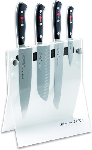 F. DICK Premier Plus Messerblock 4Knives (4-teilig, Officemesser Santoku Küchenmesser Brotmesser, Messer-Set, aus hochlegiertem Stahl, Klinge lasergeprüft, X50CrMoV15, Griff Kunststoff), 88040110-05 von F. DICK