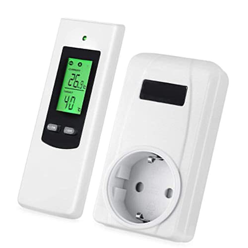Wireless Thermostat Steckdose Digitaler Temperaturregler mit Heizung- und Kühlmodus. Fernbedienung mit Temperatursensor und Memory-Funktion LCD-Display mit Hintergrundbeleuchtung von FACULX